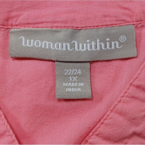 Woman Within 100%Cotton 3/4 Sleeve Embroidered  Button Down Shirt. Size 1X. Pink - Picture 3 of 11